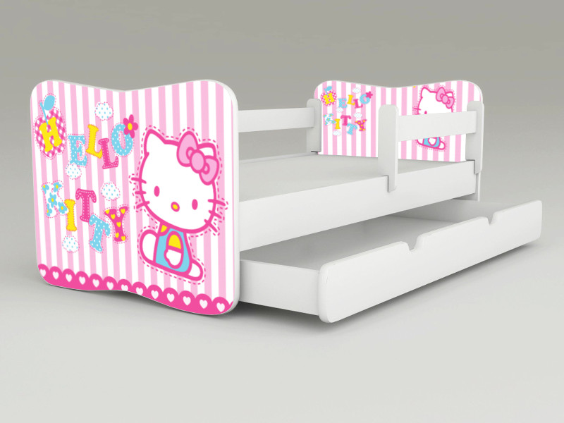 Detská posteľ s odnímateľnými bočnicami + šuflík Hello Kitty